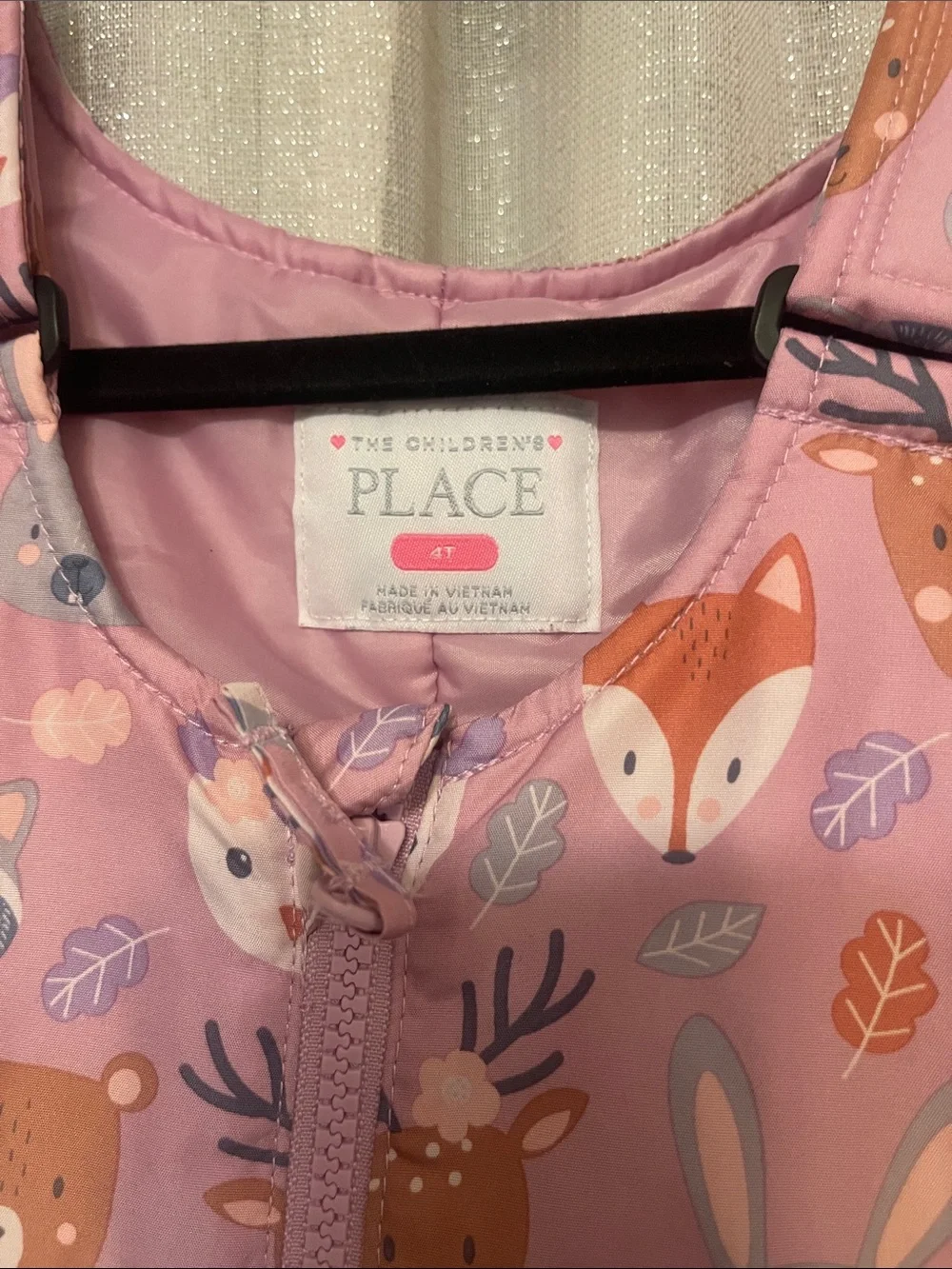 The Children's Place Pink Woodland Animal Print Kids Jacket Velcro Strap